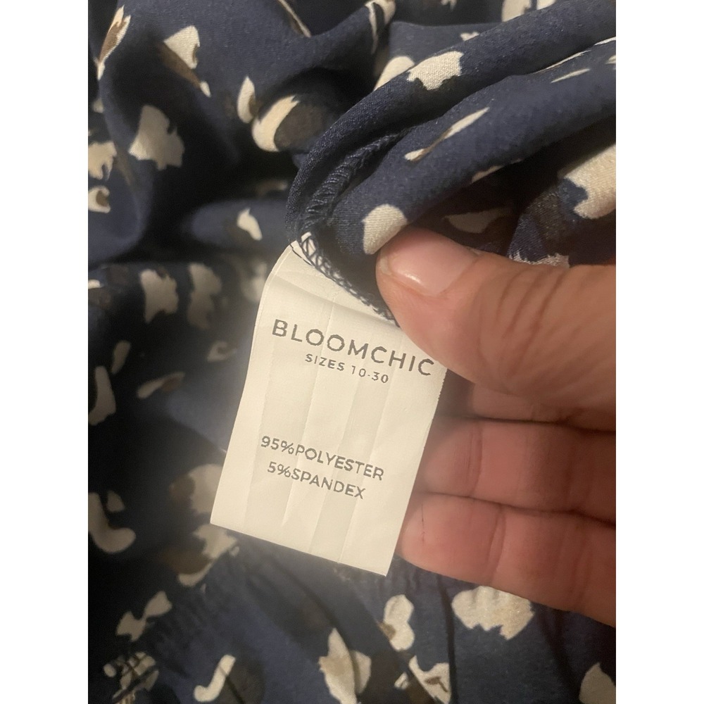 BloomChic Women's 14-16 Navy Abstract Print Ruffle Midi Dress Pockets NWT - Picture 10 of 10